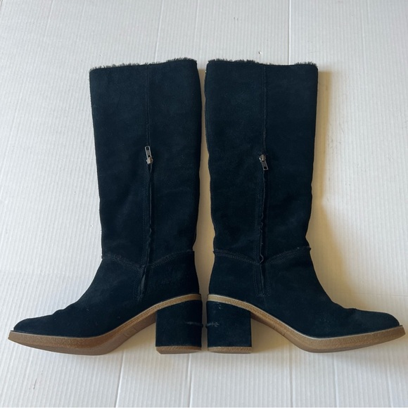 UGG 9 Women Kasen Tall Waterproof Sheepskin Lined Black Suede Heel Boots NWOT💖 - Picture 8 of 14